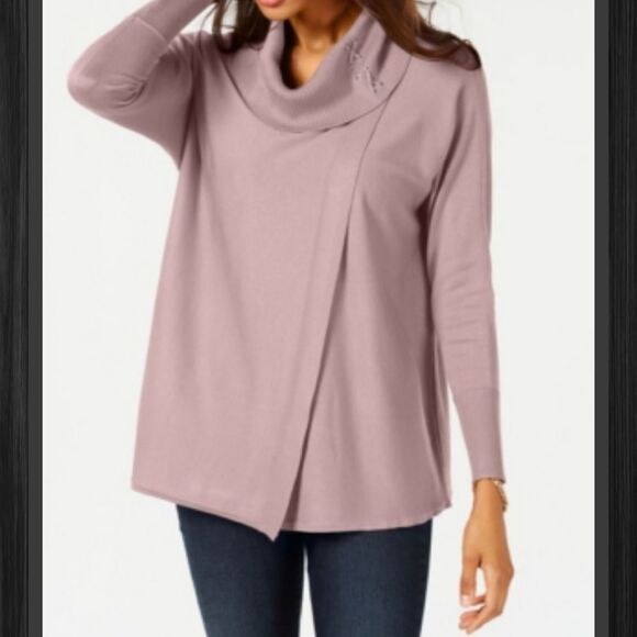 JM Collection Faux-Wrap Cowl-Neck Sweater size Small - NEW - Picture 1 of 12
